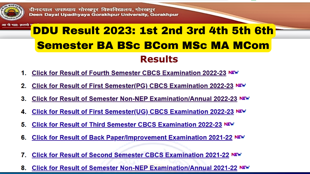 DDU Result 2023: 1st 2nd 3rd 4th 5th 6th Semester BA BSc BCom MSc MA MCom on @ddugu.ac.in